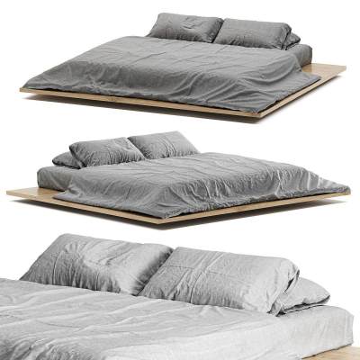 侘寂木质双人床